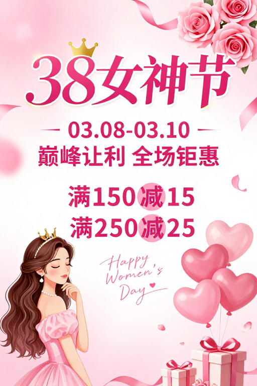38女神节·粉嫩浪漫促销海报设计