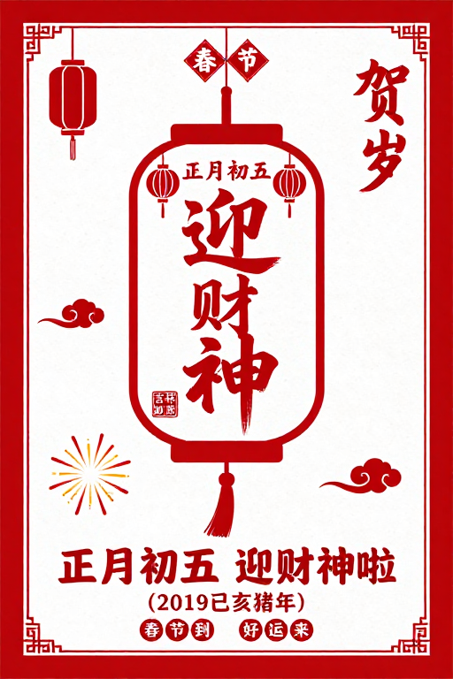 迎财神新年祝福海报设计