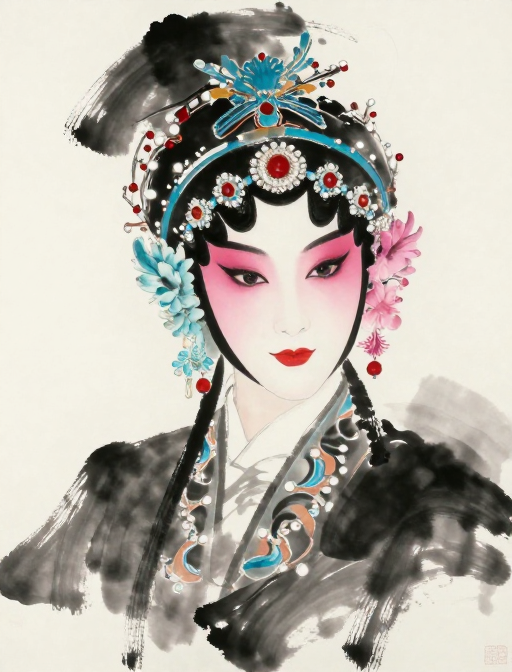 水墨新韵:京剧花旦肖像艺术杰作