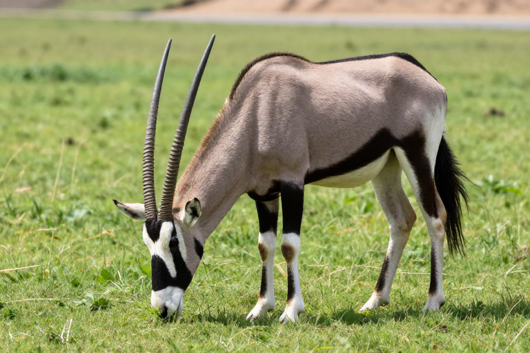 Gemsbok 优雅觅食：自然光影下的草原生机
