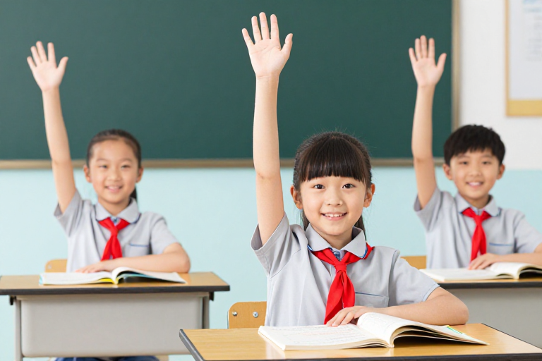 阳光课堂:亚洲小学生专注学习的温馨瞬间