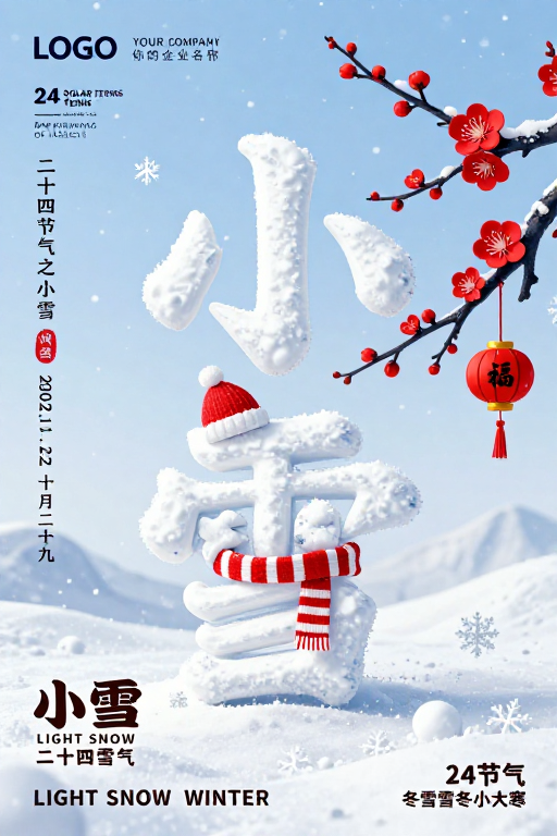 清新雅致小雪海报：传统与现代融合的中国节气设计