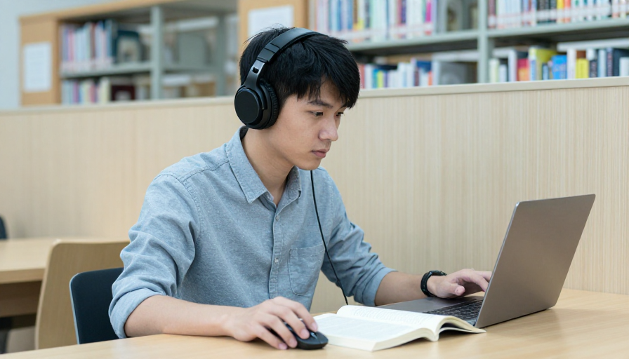 专注学习氛围:青年学子图书馆实拍