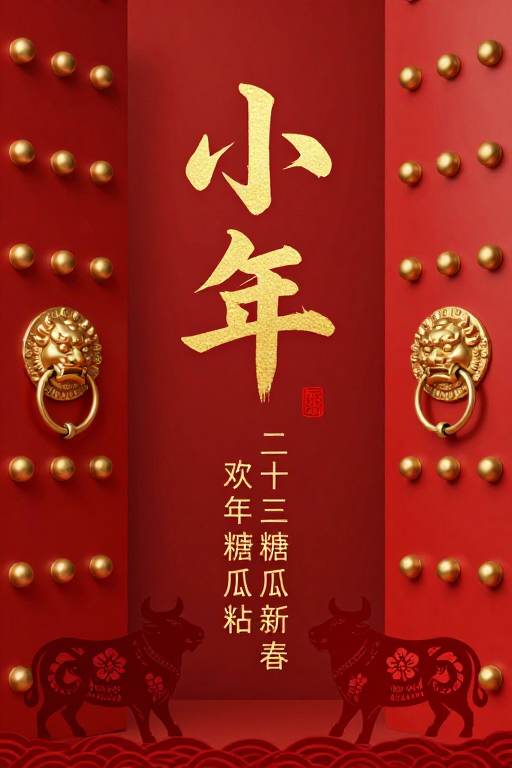 小年贺岁：传统宫门红色喜庆中国风新年海报