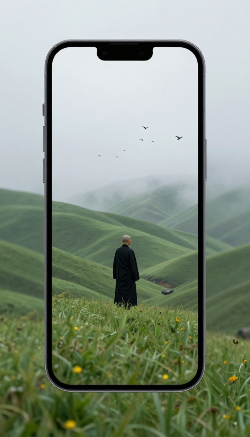 僧影：云雾山间的孤独禅意