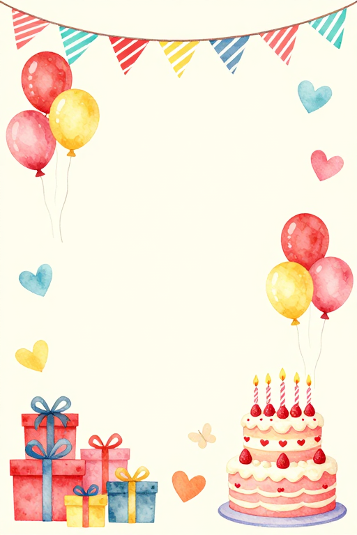童趣水彩生日庆典插画
