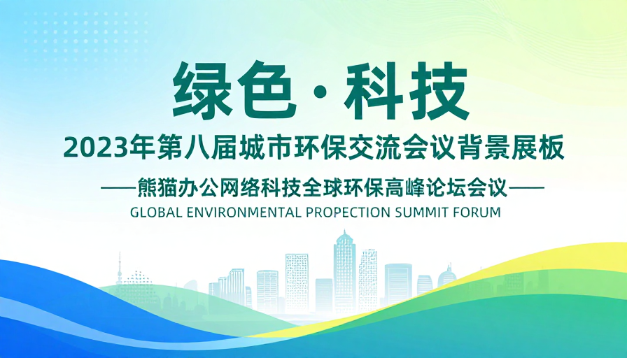 清新绿科技现代会议背景展板设计
