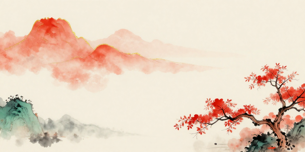 宋代院韵水墨山水意境背景，淡雅留白设计