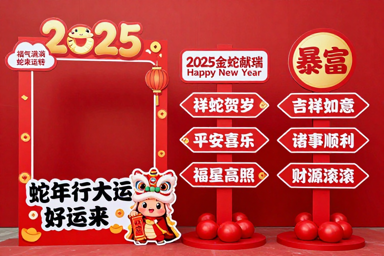 2025新年蛇年行大运 红金喜庆中国风打卡海报