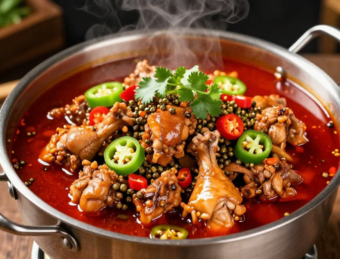 热辣鲜香麻辣鸡煲实拍，诱人食欲