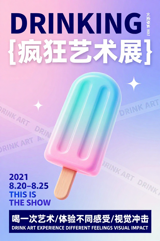 极简未来风渐变海报：疯狂艺术展视觉盛宴