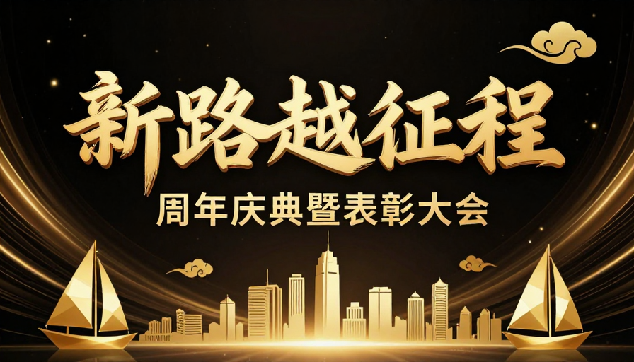 金色立体‘新路越新征程’庆典海报设计