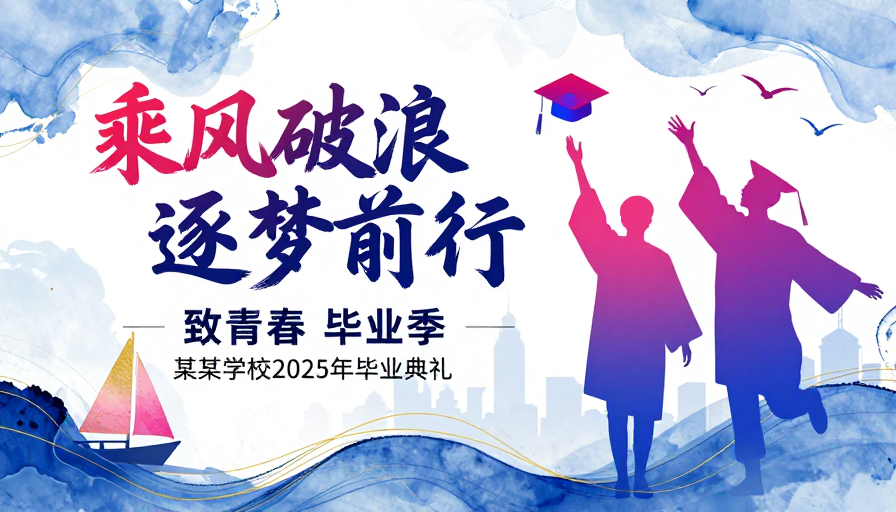 水墨渐变青春毕业季乘风破浪海报