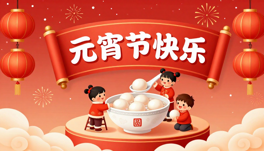 元宵佳节红金中国风插画海报