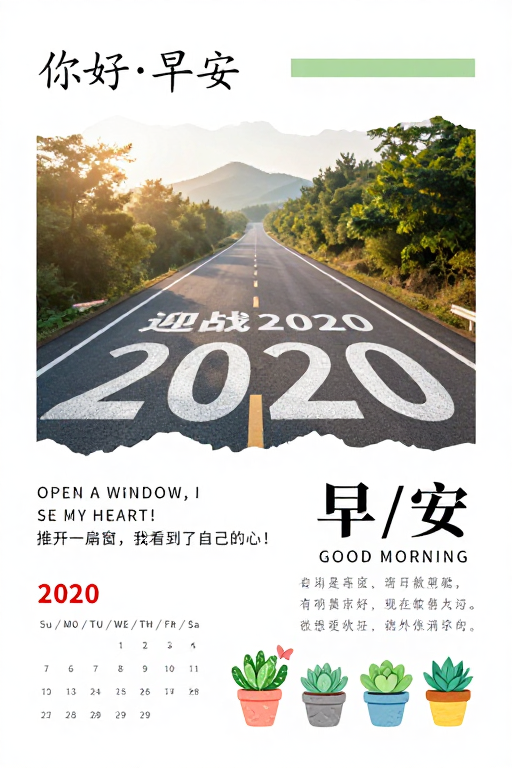 极简晨光:2020迎新启航海报