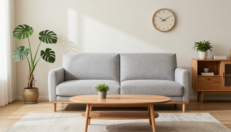 现代极简客厅实景摄影，柔光营造商业级家居美学