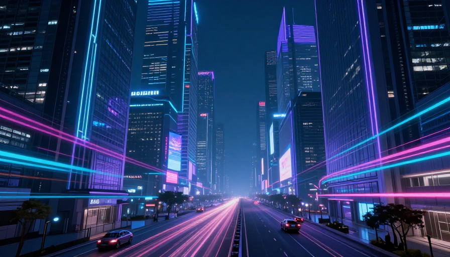赛博朋克都市霓虹夜景：光影科技与未来广告