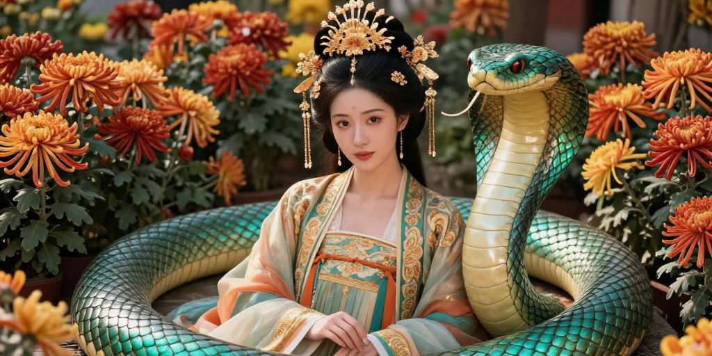 华服金饰与神蛇共舞:东方美学影像