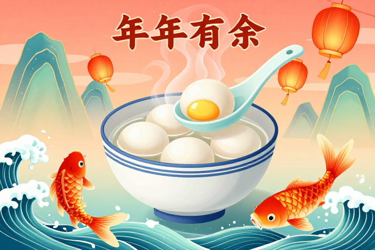 新中式温暖元宵团圆插画