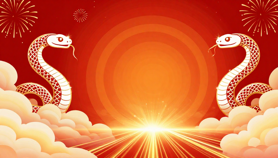 蛇年祥瑞：立体光晕隧道与金色蛇纹节庆背景