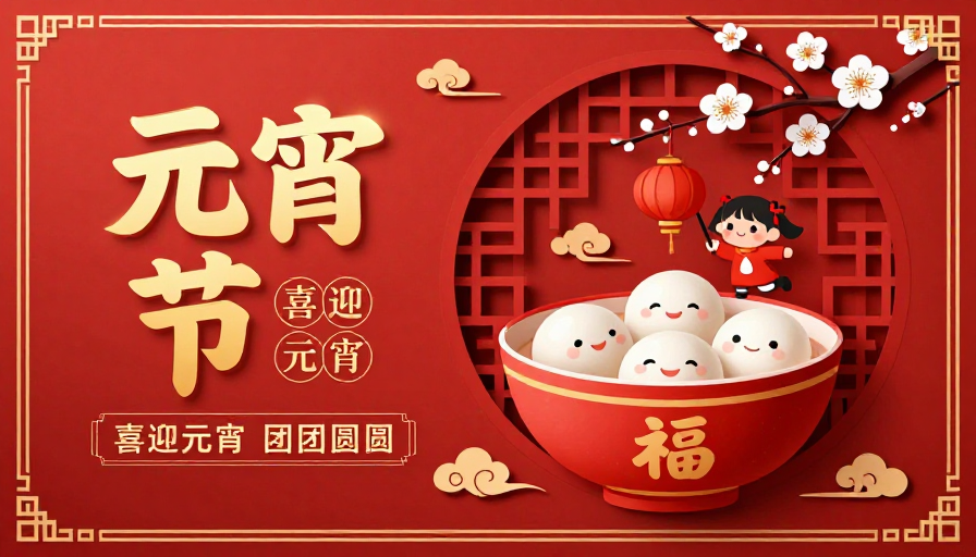 红色喜庆元宵节插画:团圆与祝福的视觉盛宴