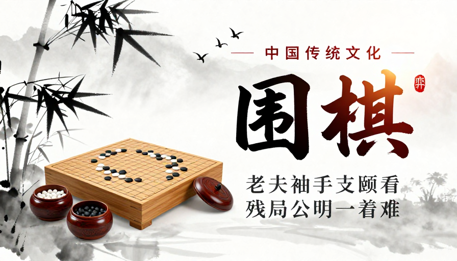 中国风围棋水墨意境海报——传统智慧与东方美学