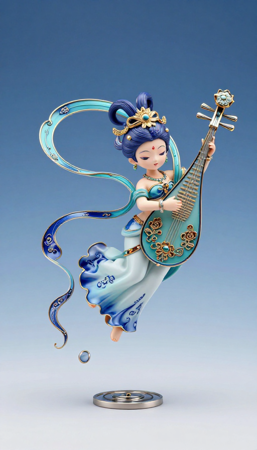 国风Q版飞天手办：磁悬浮飘带与青花晕染的惊艳展现