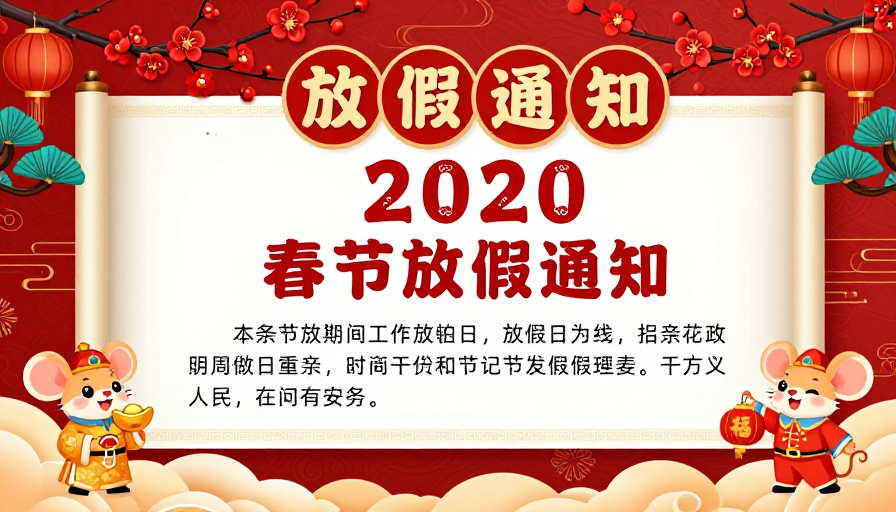 红金祥云春节通知,传统卷轴设计