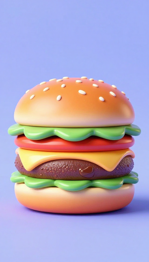 多巴胺风格卡通汉堡3D渲染图