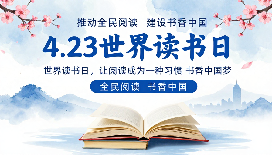 水墨诗意书香节:2024世界读书日海报设计