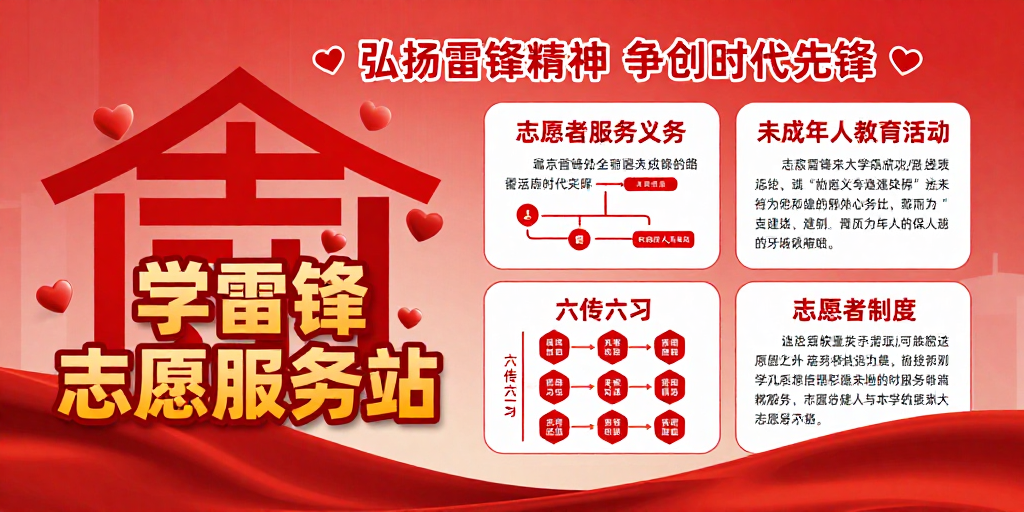 党建志愿先锋:红色雷锋服务精神海报