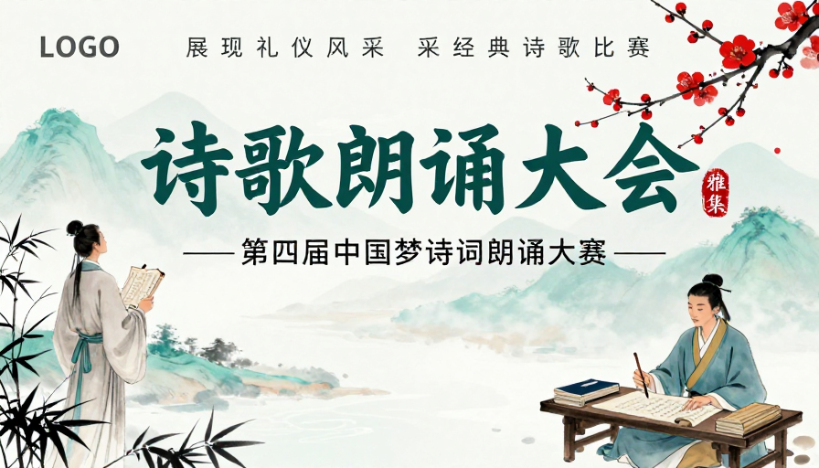 中国风水墨诗词雅集海报:第四届中国梦朗诵大赛