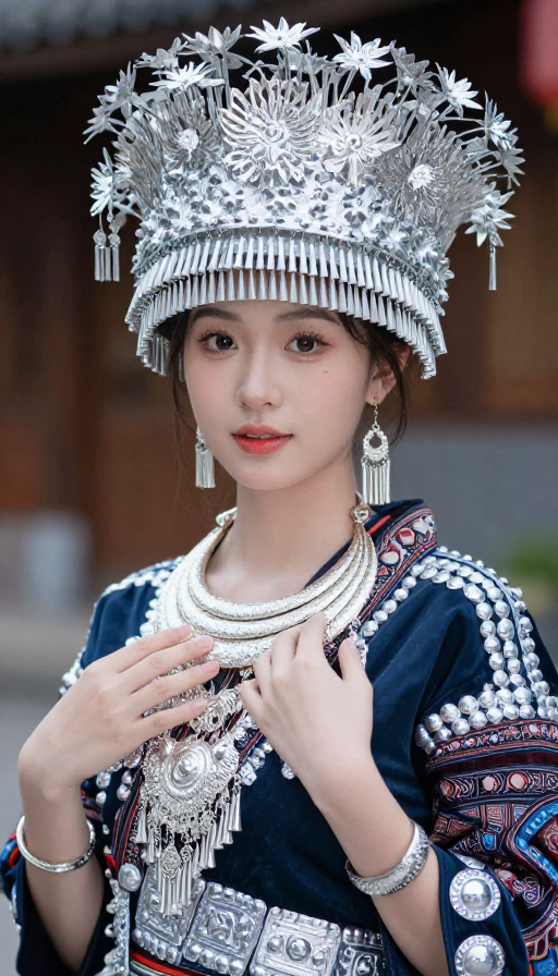 苗族银饰少女:典雅与青春的美丽绽放