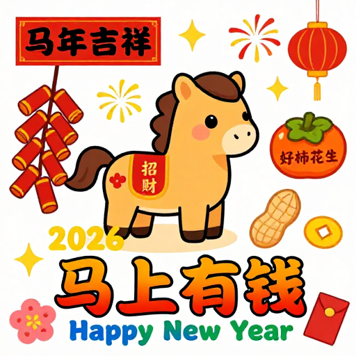 2026新年喜庆卡通招财马插画