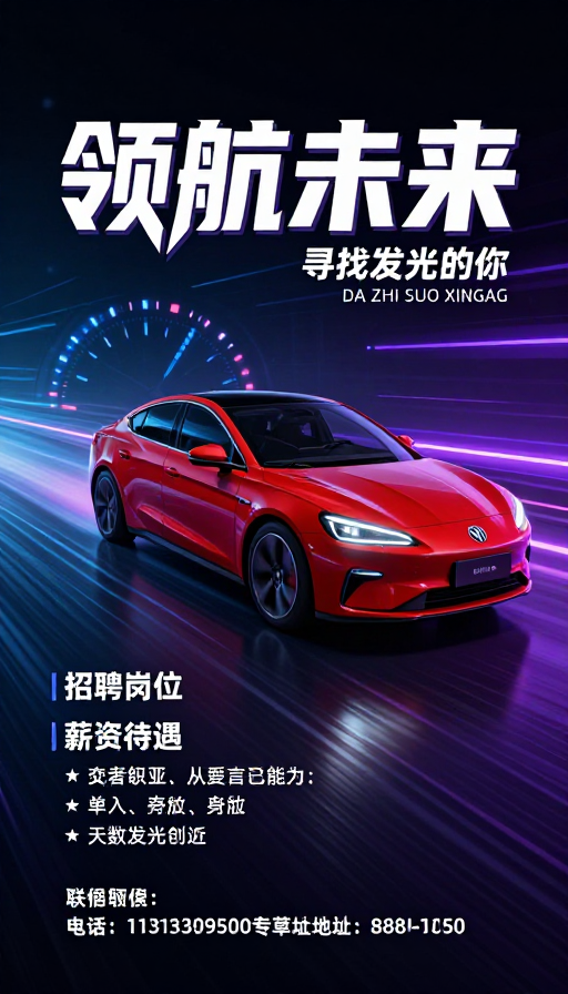 科技未来感汽车招聘海报:寻找发光人才