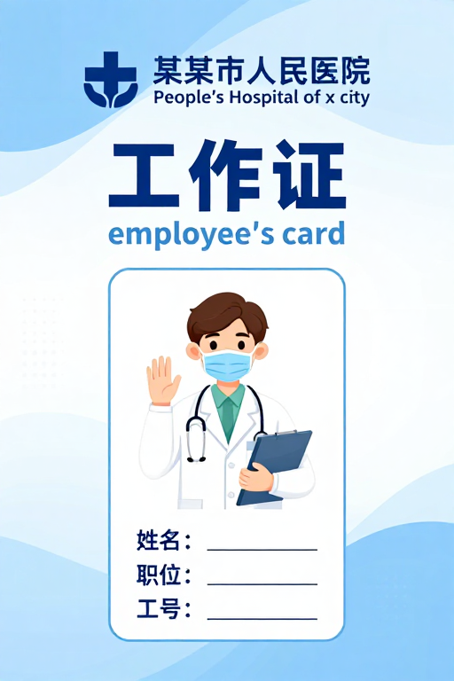 市人民医院清新蓝白工作证设计