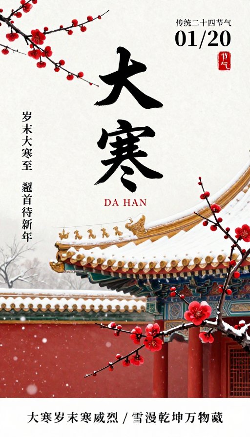 水墨大寒节气海报：传统韵味与现代设计融合