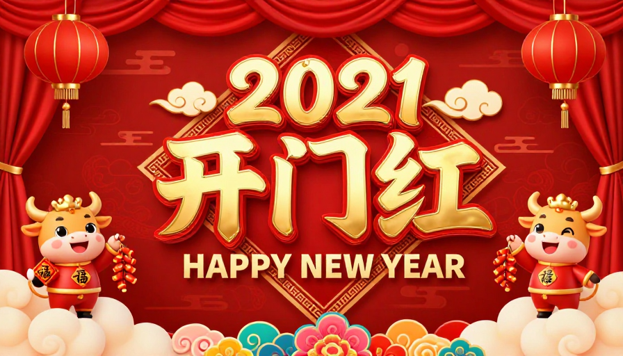 2021开门红喜庆新年海报，金红配色彰显传统与现代融合之美