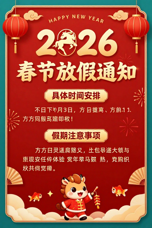 2026新春佳节:欢乐马年春节放假通知
