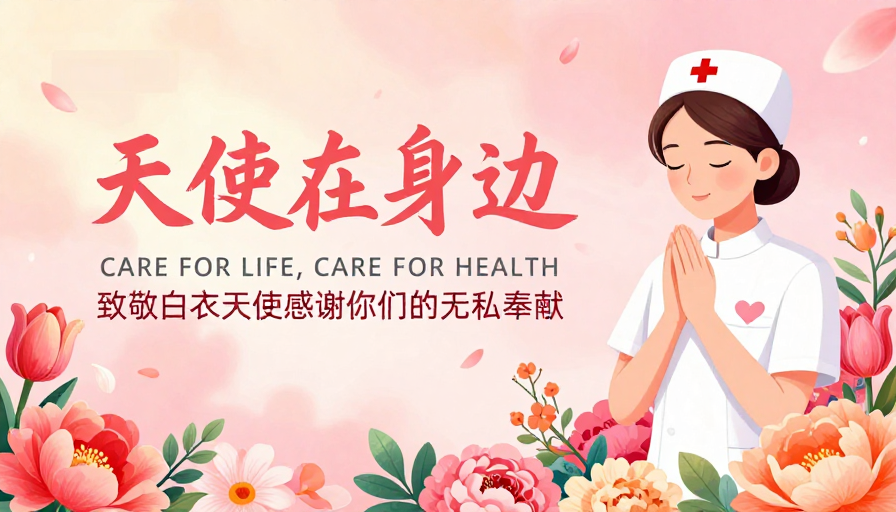 粉橙渐变天使守护:治愈系医疗海报插画