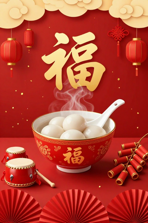 传统节庆红色海报：福满团圆暖春
