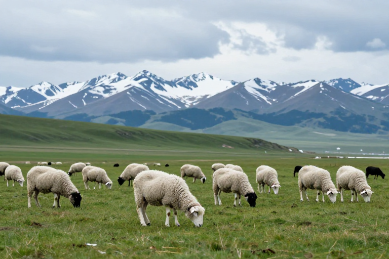 雪山草原羊群生态风光摄影