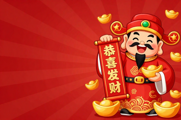 喜庆财神新年插画背景 红色渐变热烈氛围