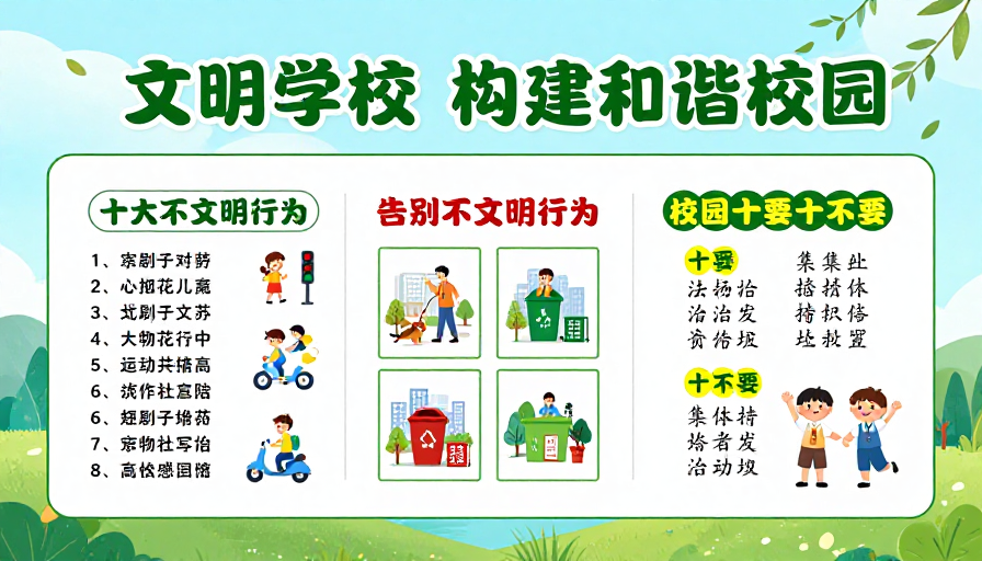 文明校园·和谐共筑：清新教育宣传插画