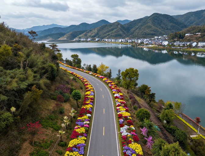 春日花海公路:青山湖畔的彩色风景
