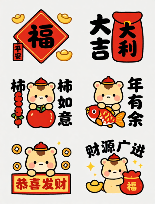 国潮新春：可爱小马吉祥贴纸集