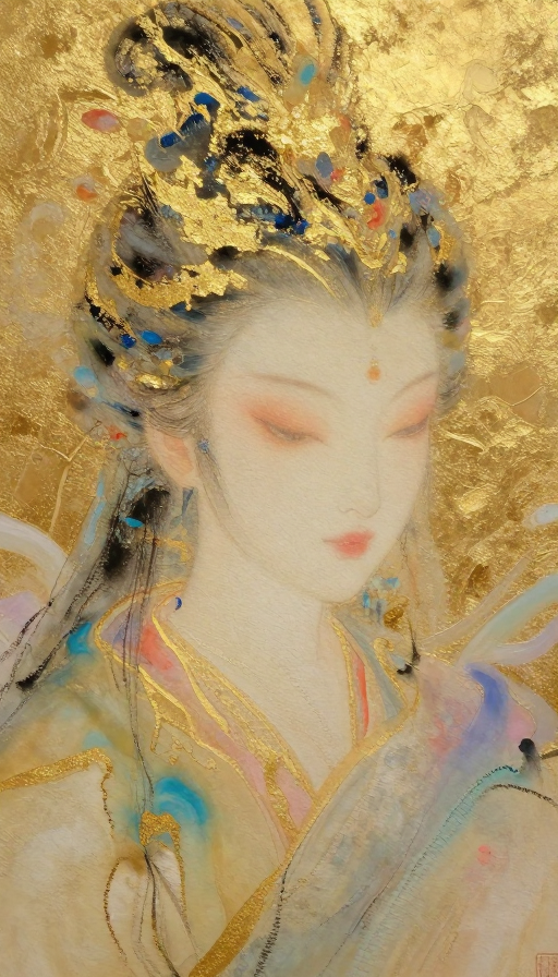 金箔岩彩绘·敖丙梦幻古风头部特写