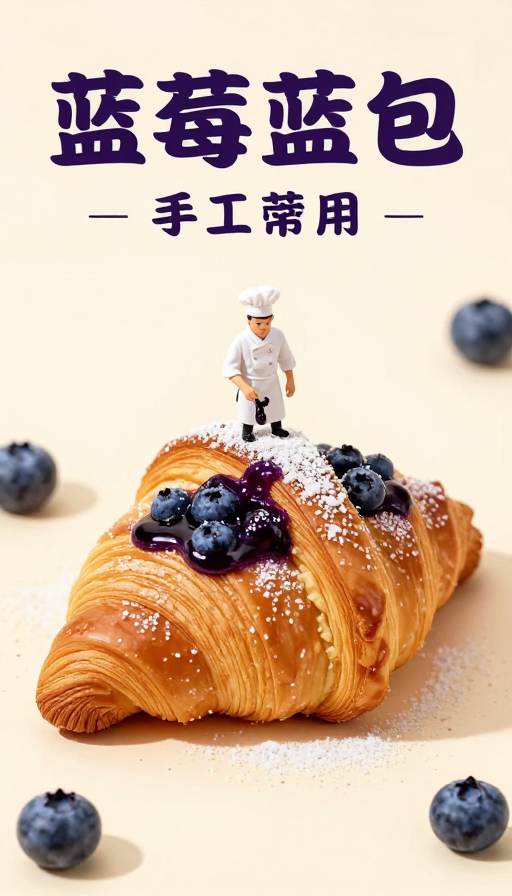 微型大师手作巨无霸羊角包，蓝莓糖霜点缀美食微距秀