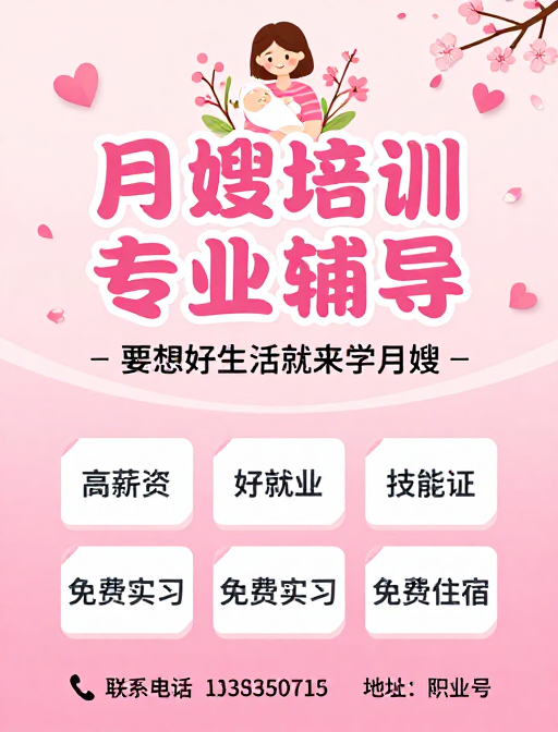 粉色治愈系月嫂培训海报：专业护理好生活