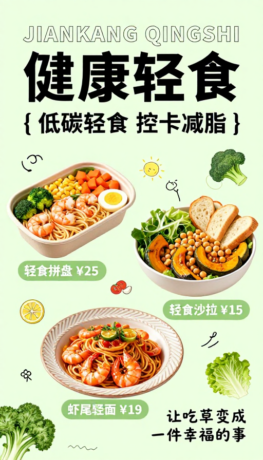 清新浅绿健康轻食宣传海报
